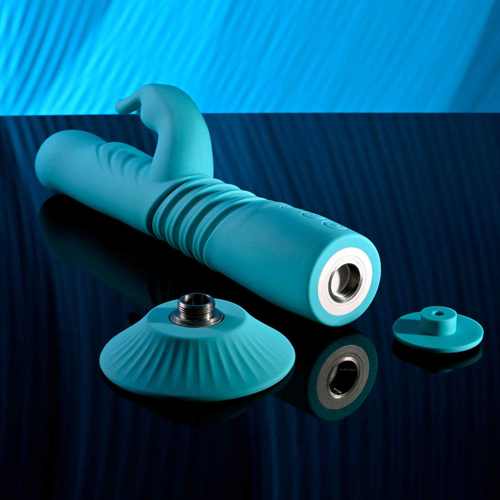 Evolved BUNNY HOP 25.1 cm USB Rechargeable Thrusting Rabbit Vibrator with Suction Base