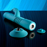 Evolved BUNNY HOP - Teal 25.1 cm USB Rechargeable Thrusting Rabbit Vibrator with Suction Base - Image 5