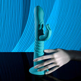 Evolved BUNNY HOP - Teal 25.1 cm USB Rechargeable Thrusting Rabbit Vibrator with Suction Base - Image 6