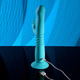 Evolved BUNNY HOP - Teal 25.1 cm USB Rechargeable Thrusting Rabbit Vibrator with Suction Base - Image 8