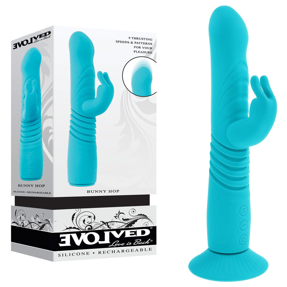 Evolved BUNNY HOP 25.1 cm USB Rechargeable Thrusting Rabbit Vibrator with Suction Base