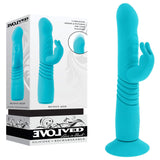 Evolved BUNNY HOP - Teal 25.1 cm USB Rechargeable Thrusting Rabbit Vibrator with Suction Base - Image 1