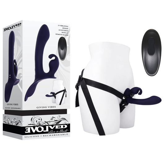 Evolved GIVING VIBES - Black 14.6 cm Vibrating Strap-On