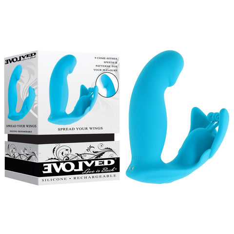 Evolved SPREAD YOUR WINGS - Blue USB Rechargeable Wearable Butterfly Vibrator - Image 1