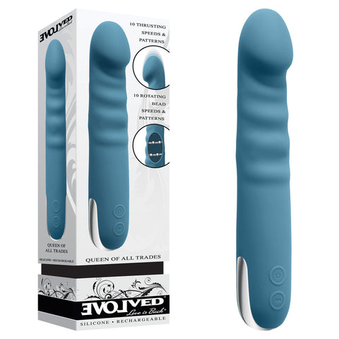 Evolved QUEEN OF ALL TRADES - Blue 22.6 cm USB Rechargeable Thrusting & Rotating Vibrator - Image 1