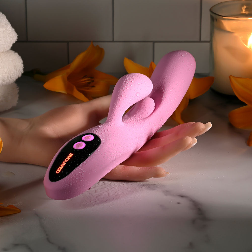 Evolved PUSH THE BUTTON - Pink 23.5 cm Rabbit Vibrator with G-Spot Bud