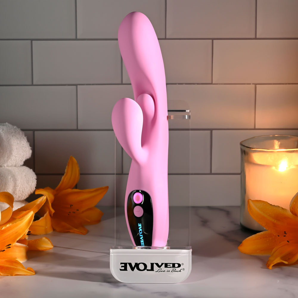 Evolved PUSH THE BUTTON - Pink 23.5 cm Rabbit Vibrator with G-Spot Bud