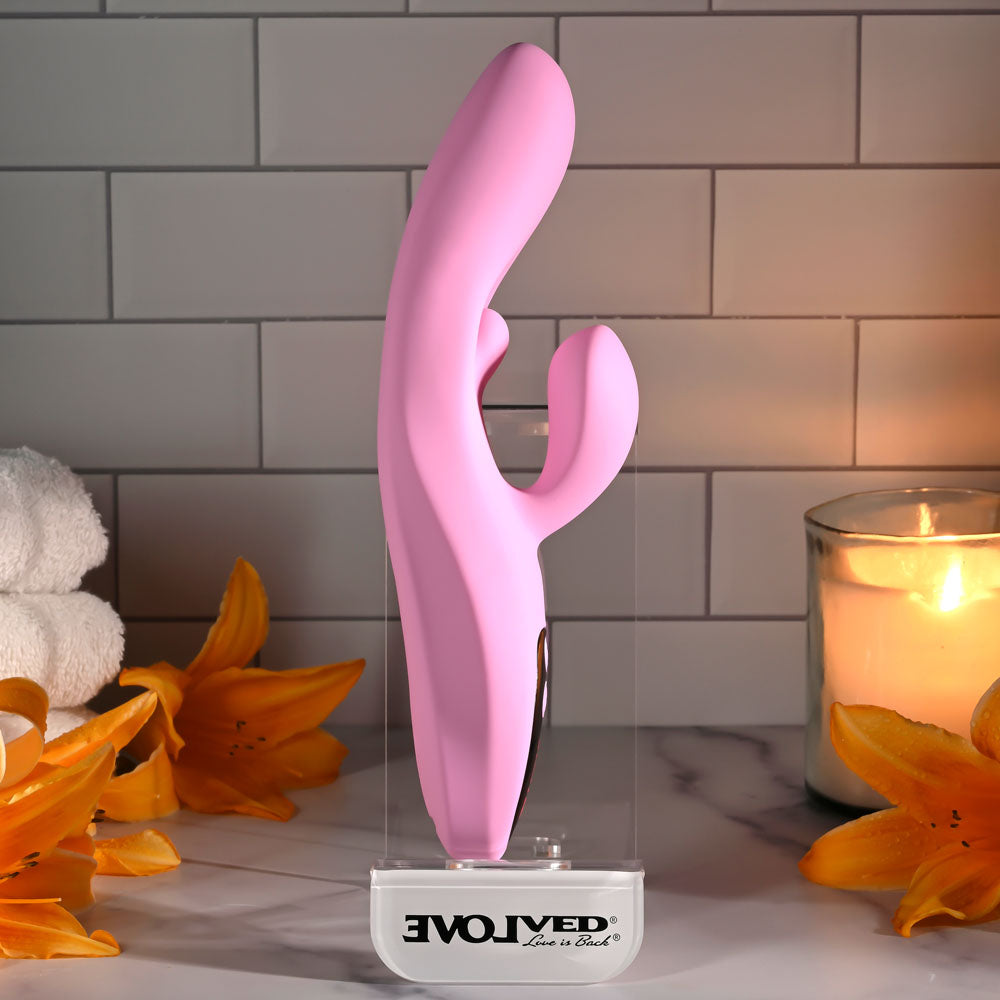 Evolved PUSH THE BUTTON - Pink 23.5 cm Rabbit Vibrator with G-Spot Bud