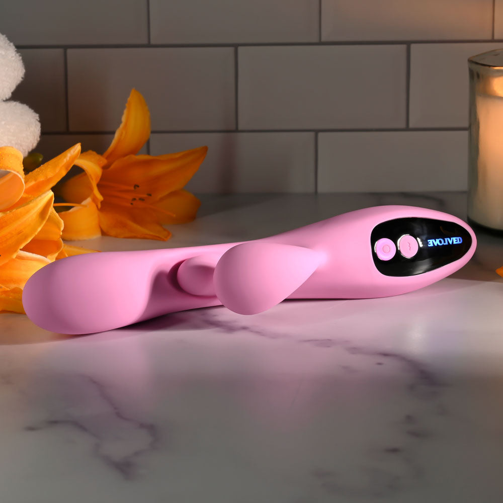 Evolved PUSH THE BUTTON - Pink 23.5 cm Rabbit Vibrator with G-Spot Bud