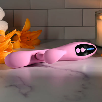 Evolved PUSH THE BUTTON - Pink 23.5 cm Rabbit Vibrator with G-Spot Bud