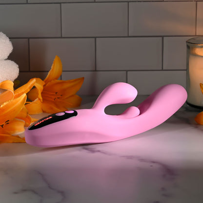 Evolved PUSH THE BUTTON - Pink 23.5 cm Rabbit Vibrator with G-Spot Bud