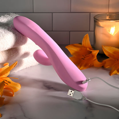 Evolved PUSH THE BUTTON - Pink 23.5 cm Rabbit Vibrator with G-Spot Bud
