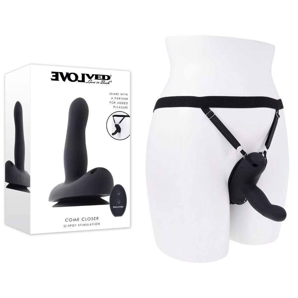 Evolved COME CLOSER - Black Vibrating Strap-On