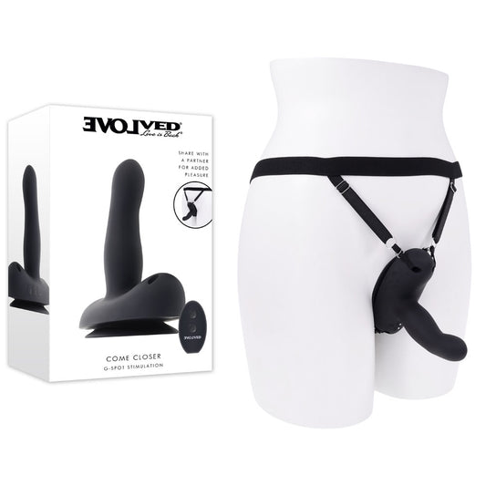 Evolved COME CLOSER - Black Vibrating Strap-On