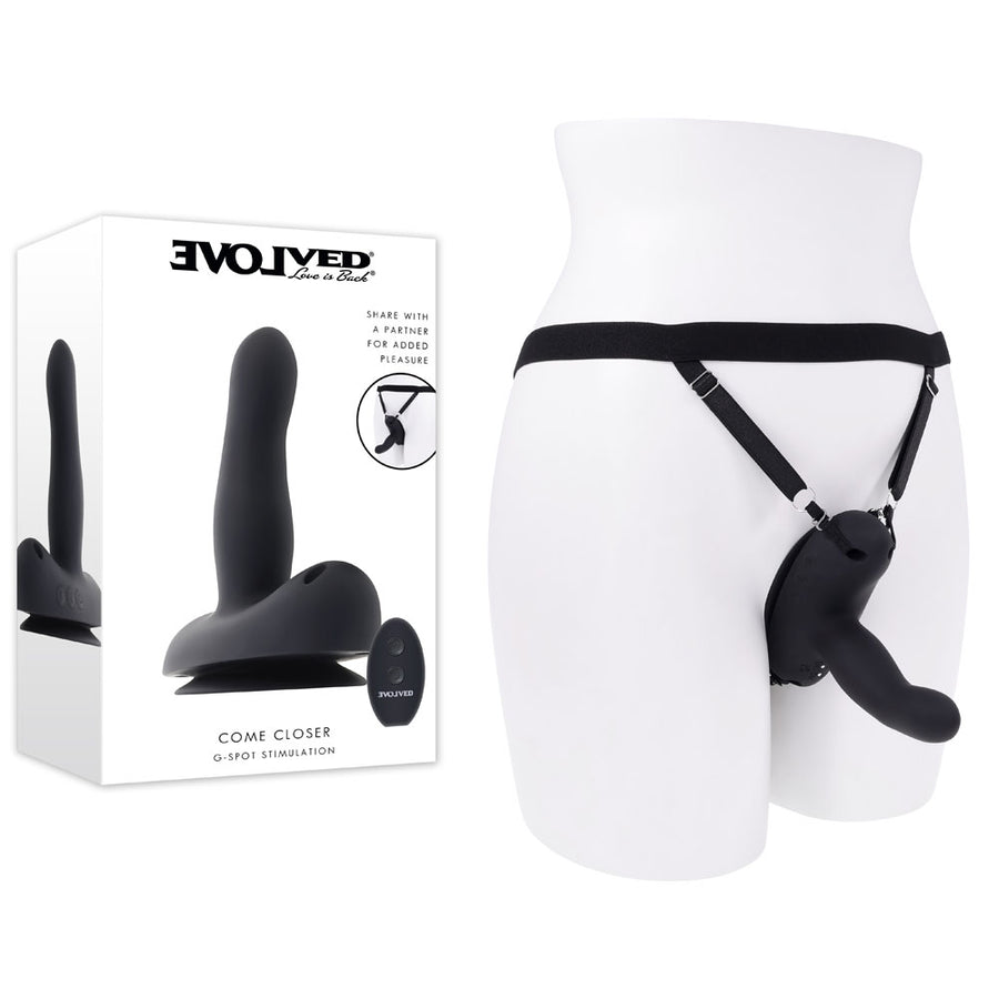 Evolved COME CLOSER - Black USB Rechargeable Vibrating Strap-On with Remote