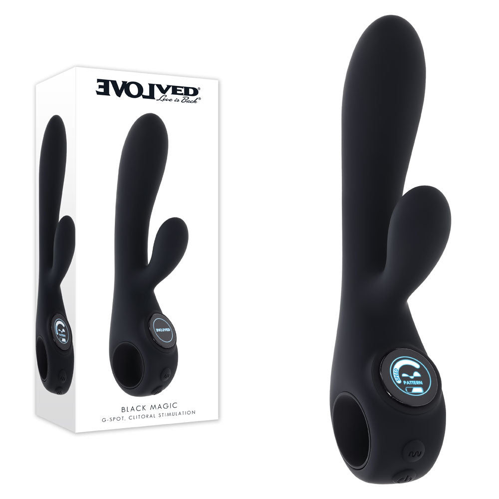 Evolved BLACK MAGIC - Black 20 cm Rabbit Vibrator with LED Screen