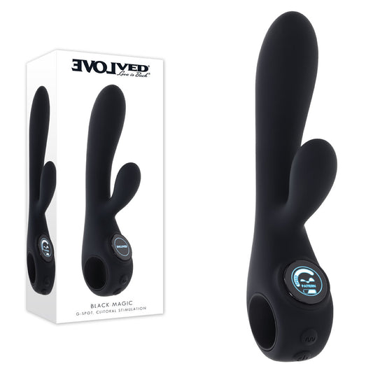 Evolved BLACK MAGIC - Black 20 cm Rabbit Vibrator with LED Screen