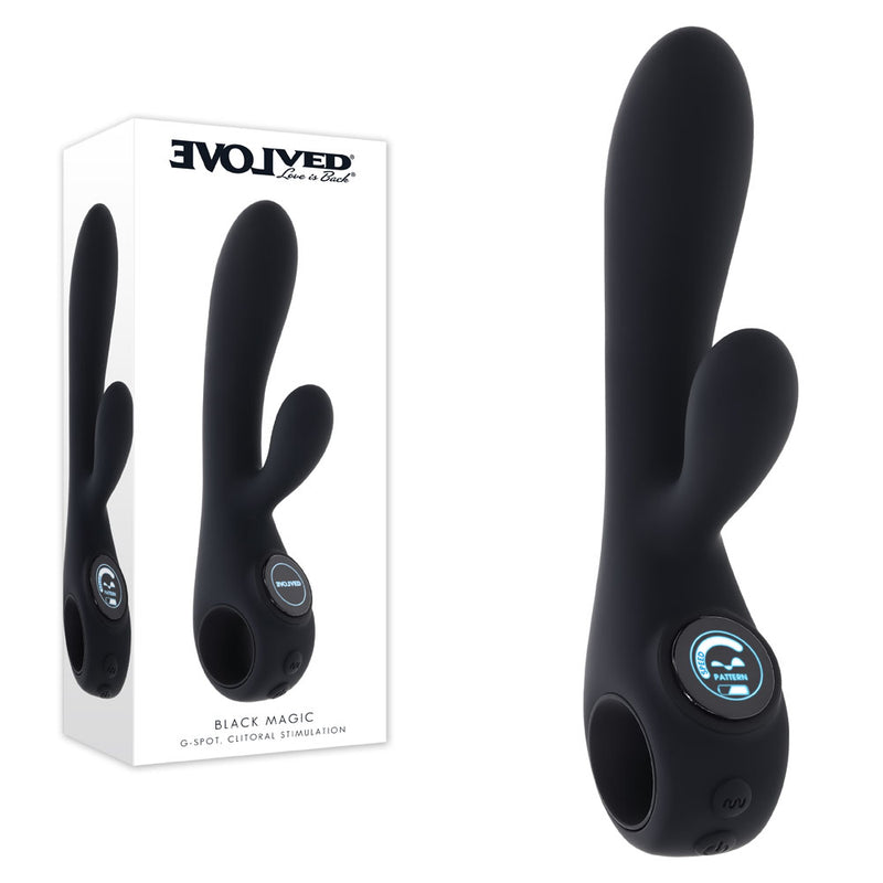Evolved BLACK MAGIC - Black 20 cm USB Rechargeable Rabbit Vibrator with LED Screen