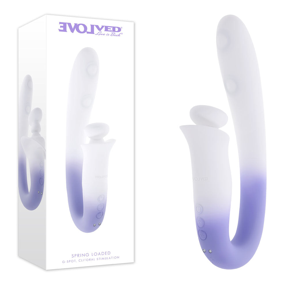 Evolved SPRING LOADED - White/Purple 23 cm Multi-Tapping Vibrator