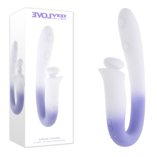 Evolved SPRING LOADED - White/Purple 23 cm Multi-Tapping Vibrator
