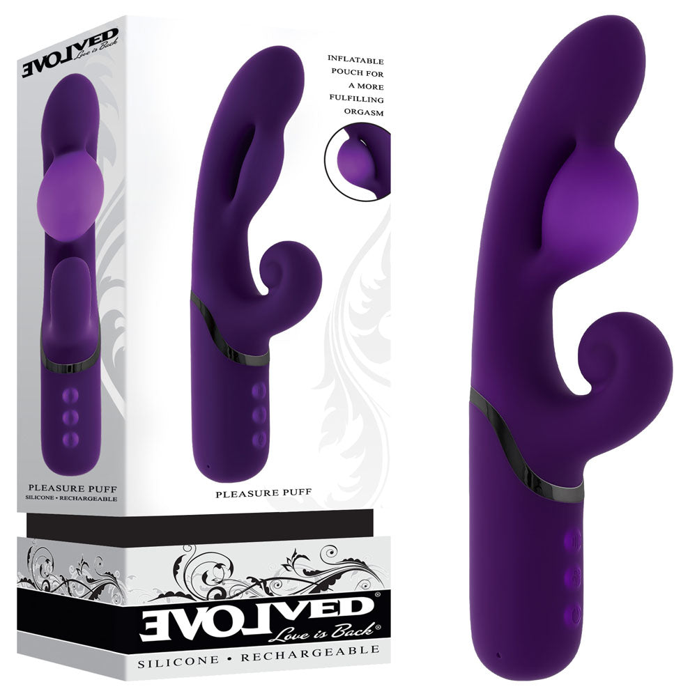 Evolved PLEASURE PUFF - Purple 24.1 cm USB Rechargeable Inflatable Rabbit Vibrator