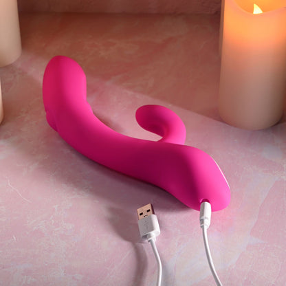 Evolved G-TAPPER Pink USB Rechargeable Rabbit Vibrator. Styled with other products, view 8.