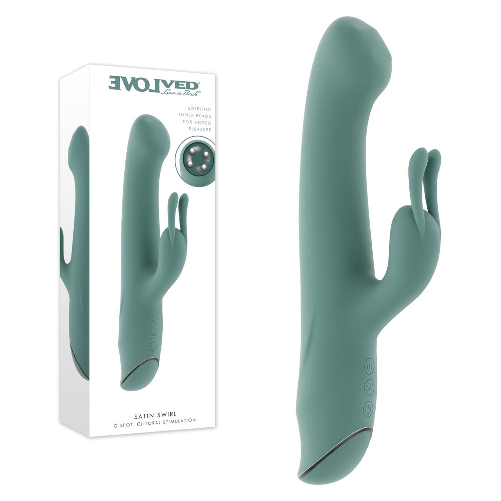 Evolved SATIN SWIRL - Green 23 cm Rabbit Vibrator with Swirling Head