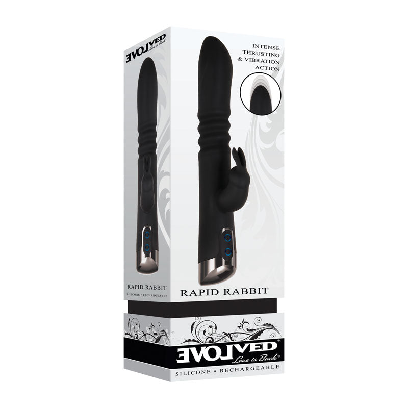 Evolved Rapid Rabbit - Black 25.4 cm Thrusting Rabbit Vibrator