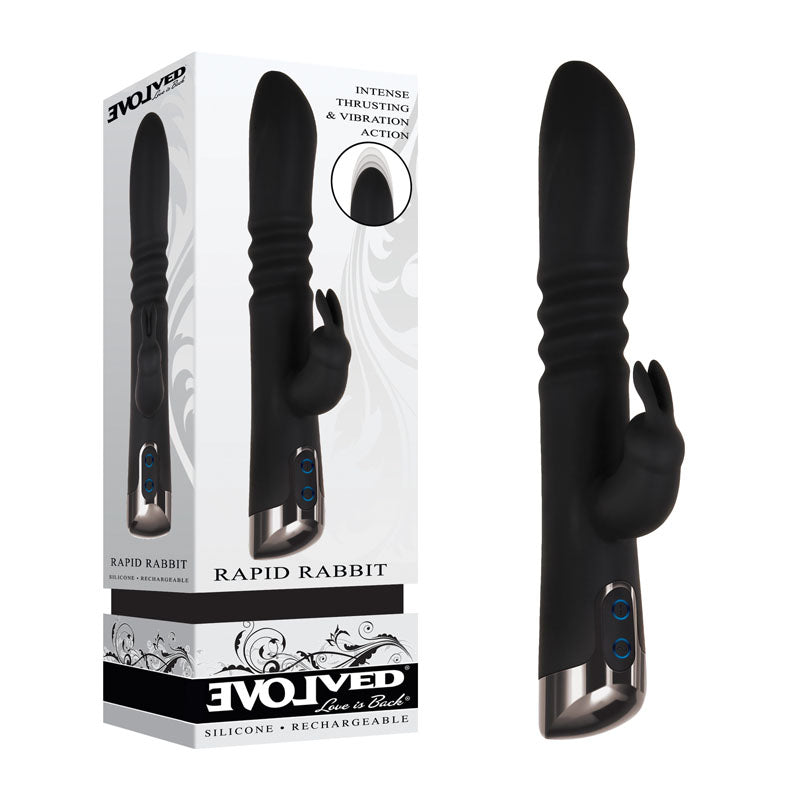 Evolved Rapid Rabbit - Black 25.4 cm Thrusting Rabbit Vibrator