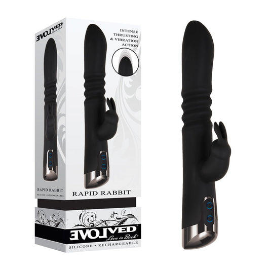 Evolved Rapid Rabbit - Black 25.4 cm Thrusting Rabbit Vibrator