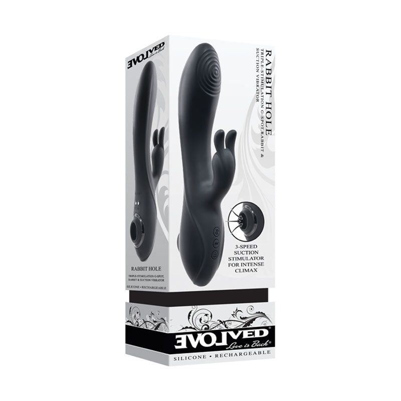 Evolved RABBIT HOLE. Studio photo of the black vibrator on a white background.
