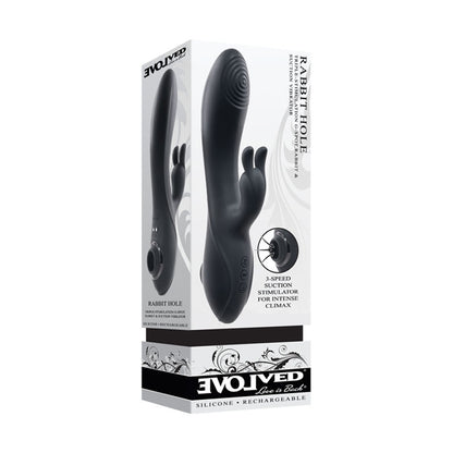 Evolved RABBIT HOLE. Studio photo of the black vibrator on a white background.