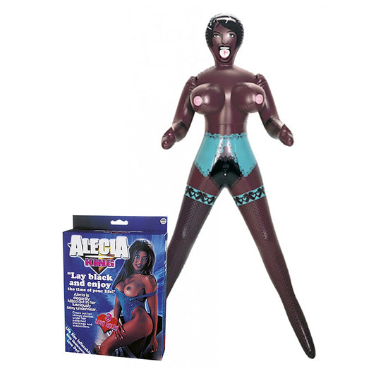 Alecia King Inflatable Blow Up Doll. Full view of the blue doll on a white background.