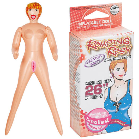 Romping Rosy Mini Inflatable Love Doll. Close-up of the doll on a white background.