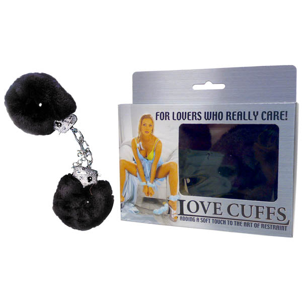 Love Cuffs - Black Fluffy Hand Cuffs - Image 1