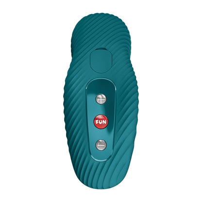 Teal handheld electronic device with a 'FUN' button on a white background