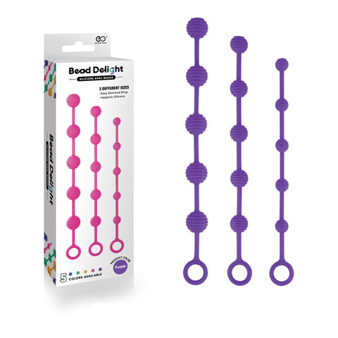 Bead Delight Silicone Anal Beads - Purple - Purple Anal Beads - Set of 3 Sizes - Image 1