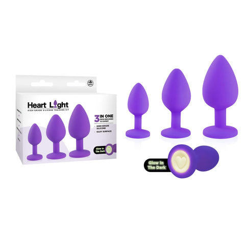 Heart Light - Purple - Purple Butt Plugs with Glow in Dark Bases - Set of 3 Sizes - Image 1