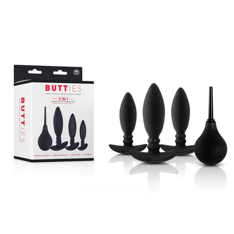 Butties - Black Anal Training Plug Set with Cleansing Pump - Image 1