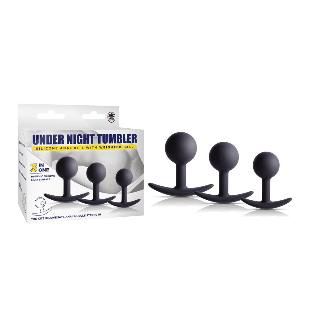 Under Night Tumbler - Black Butt Plugs with Weighted Balls - Set of 3 Sizes - Image 1