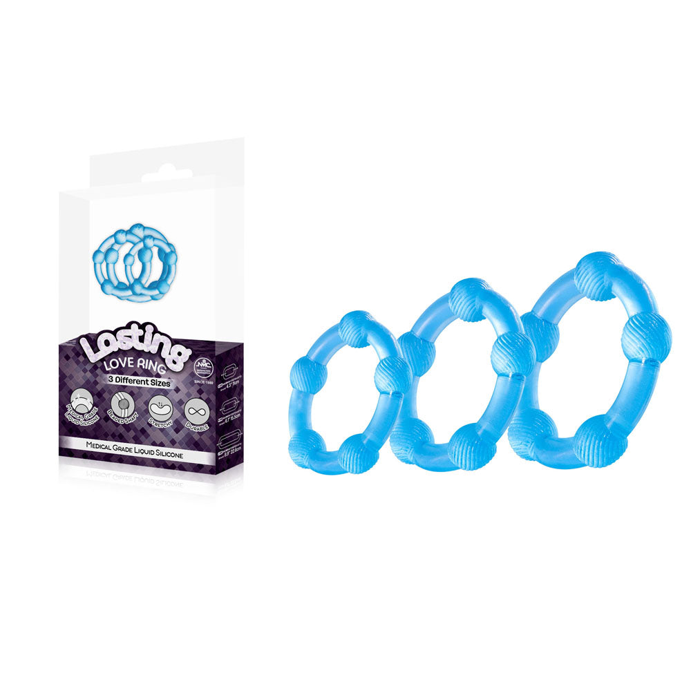 Lasting Love Ring 3 Piece Set - Blue Beaded Cock Rings Set of 3