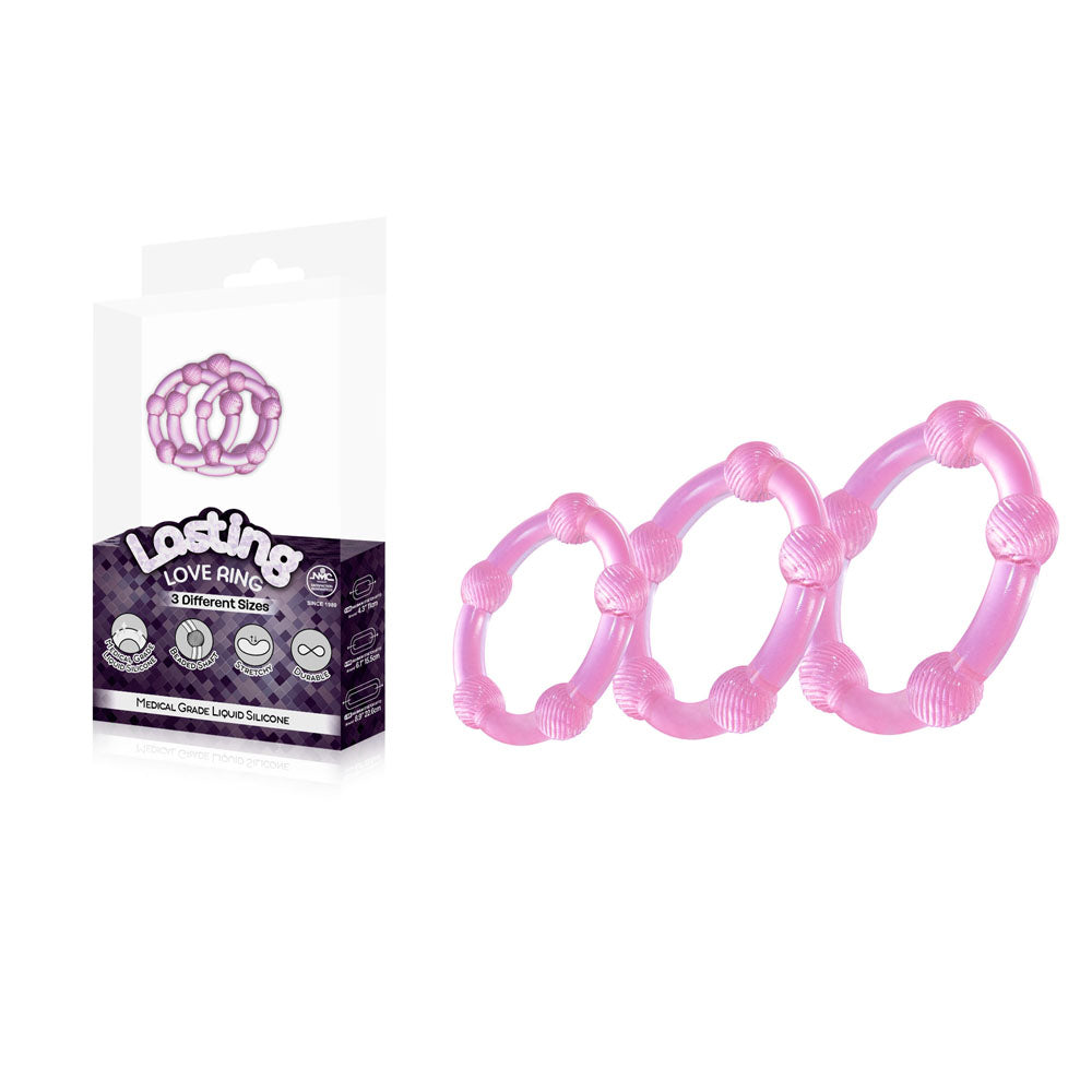 Lasting Love Ring 3 Piece Set - Pink Beaded Cock Rings Set of 3