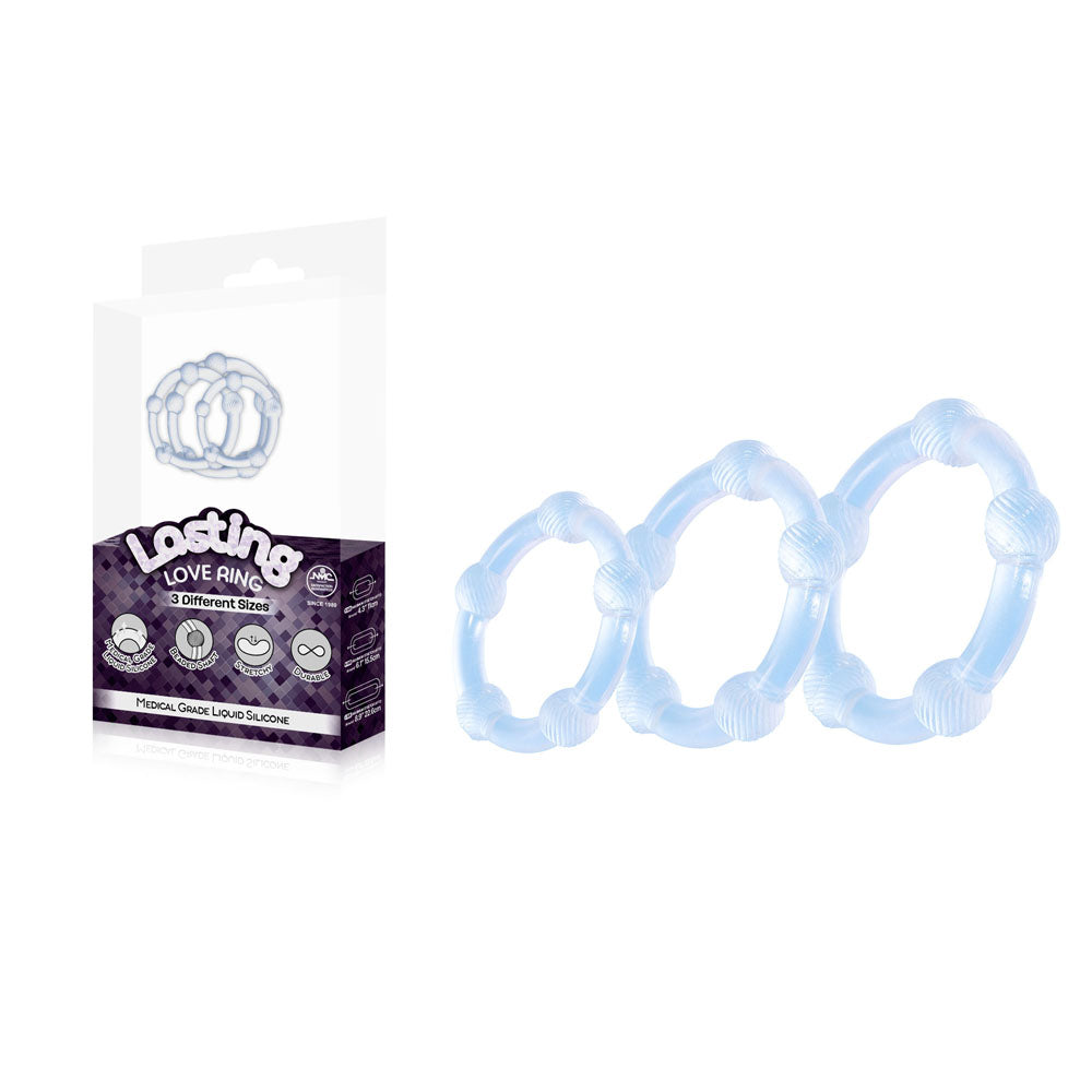 Lasting Love Ring 3 Piece Set - Clear - Clear Beaded Cock Rings - Set of 3 Sizes - Image 1