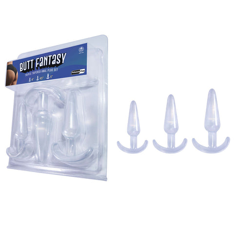 Butt Fantasy Triple Tapered Anal Plug Set - Clear - Clear Beginners Butt Plugs - Set of 3 Sizes - Image 1