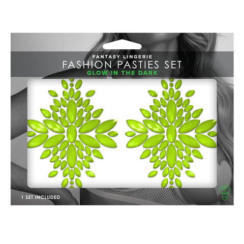 GLOW Fashion Pasties Set - Glow Green Crystals - Image 1
