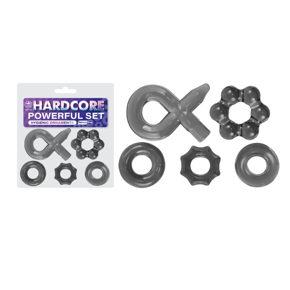 Hardcore Powerful Set Cock Rings - Set of 5 - Smoke Cock Rings - Set of 5 - Image 1
