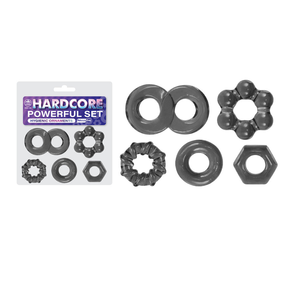 Hardcore Powerful Set Cock Rings - Set of 5 - Smoke Cock Rings - Set of 5 - Image 1