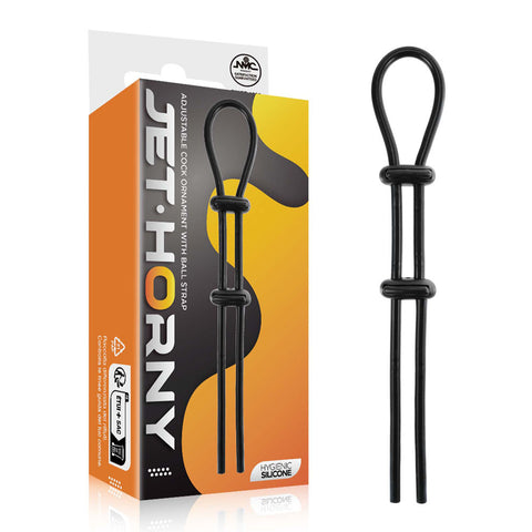 Jet Horny - Black Adjustable Cock & Ball Lasso Ring - Image 1