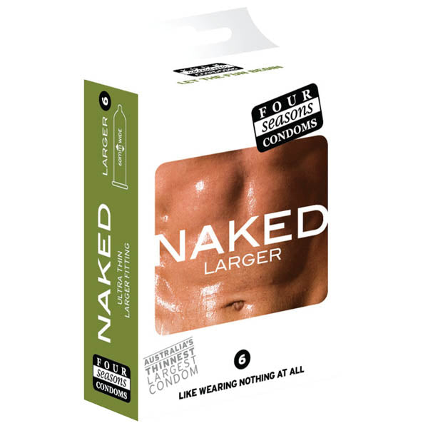 Four Seasons Naked Larger Fitting Condoms - Naked Larger Fitting Lubricated Condoms - 6 Pack - Image 1