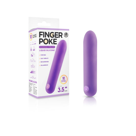 Finger Poke Purple 8.9 cm USB Rechargeable Bullet. Full view of the bullet on a white background.